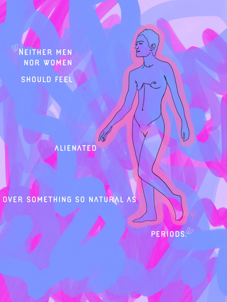 Men Should Learn to Talk about Periods, period. Text by Naomi Louise Jenkins. Artwork by Olga Perelman